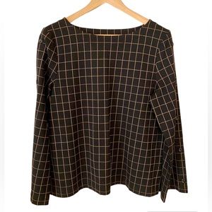 J.Jill - Black Ponte Tunic Top w gold windowpane pattern - Size Petite Medium